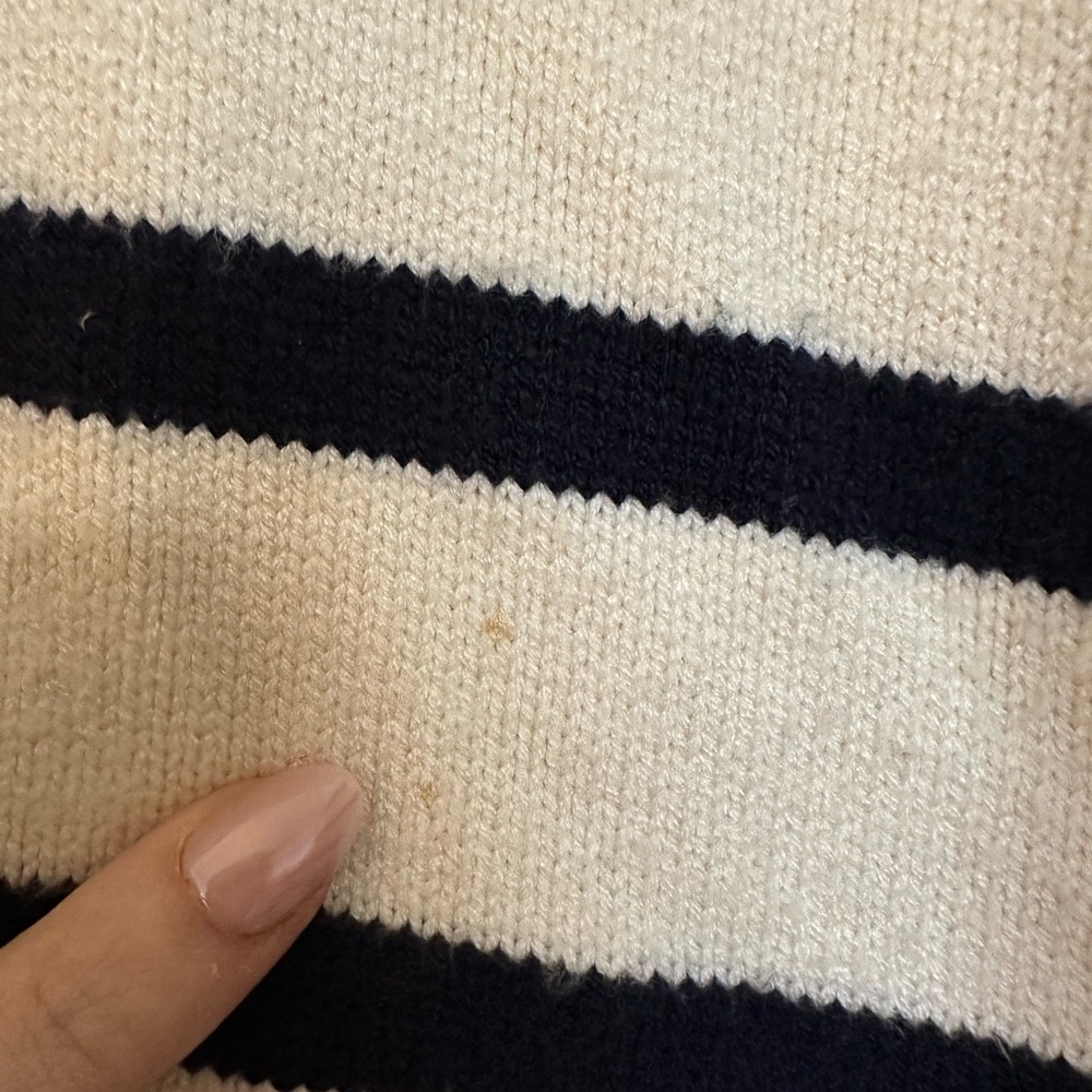 ZARA Cream & Navy Striped Zip-Up Sweater — Double Zipper — Size M - Picture 7 of 8